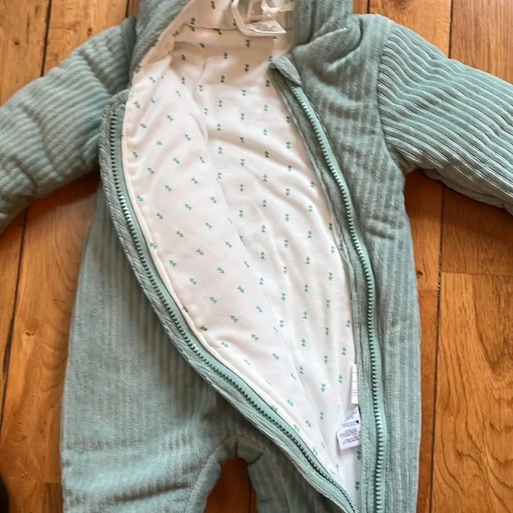 NWT First Wish Green Quilted Footie One Piece Winter/ Snow Suit